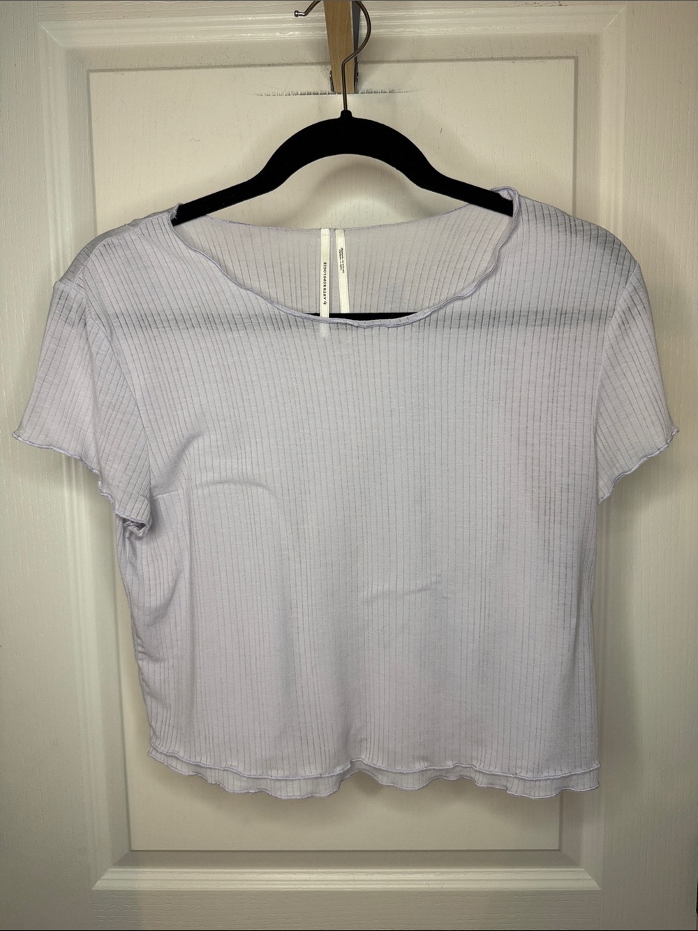 Anthropologie Lavender Ribbed Lettuce-Edge Short Sleeve Tee
